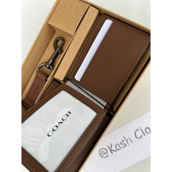 Coach Boxed 3 in 1 Men's Wallet With Trigger Snap Key Fob - Dark Saddle - Picture 5 of 9